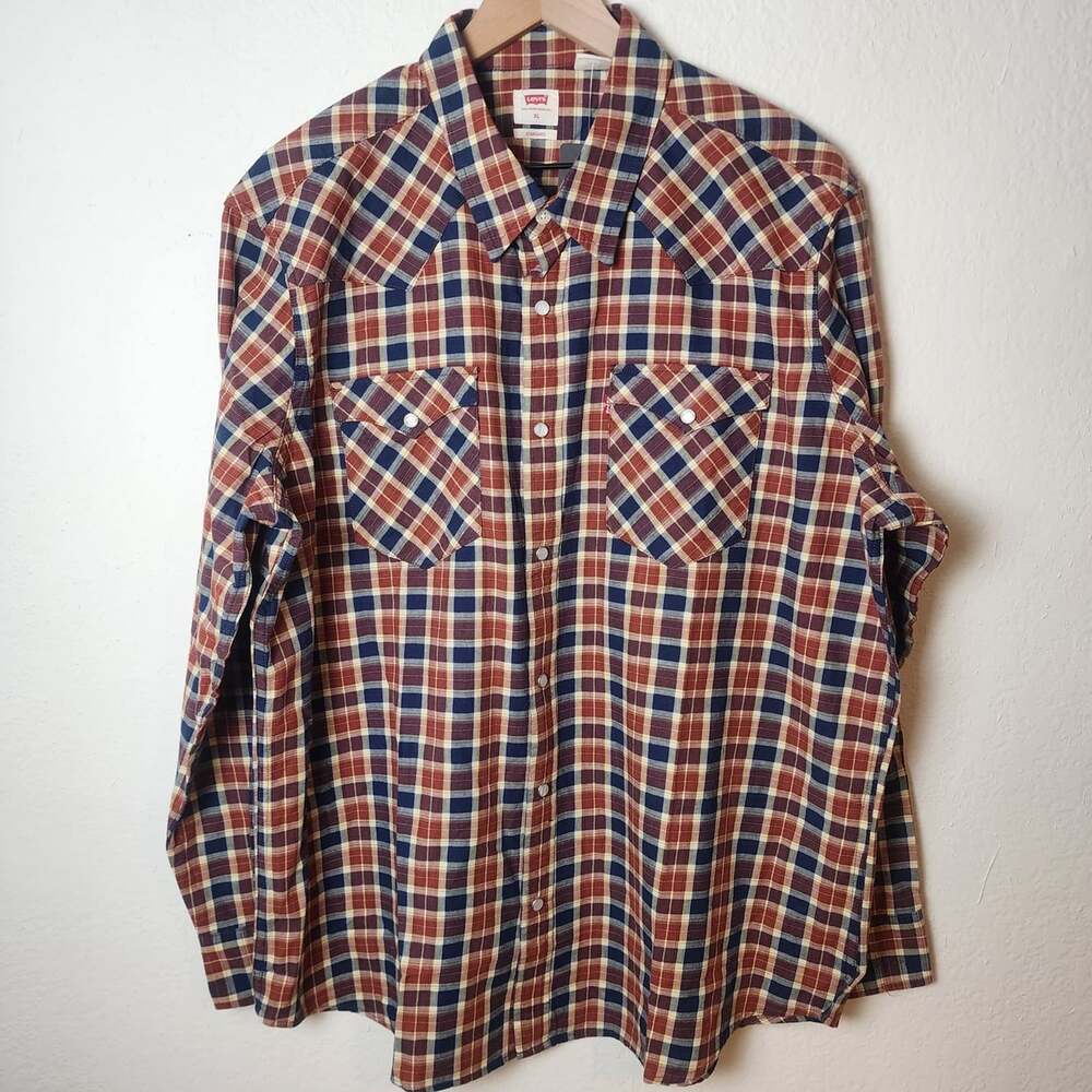 Levi's Western Shirt Mens XL Multicolor Plaid Long Sleeve Snap Front Cotton